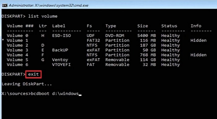 type the exit command