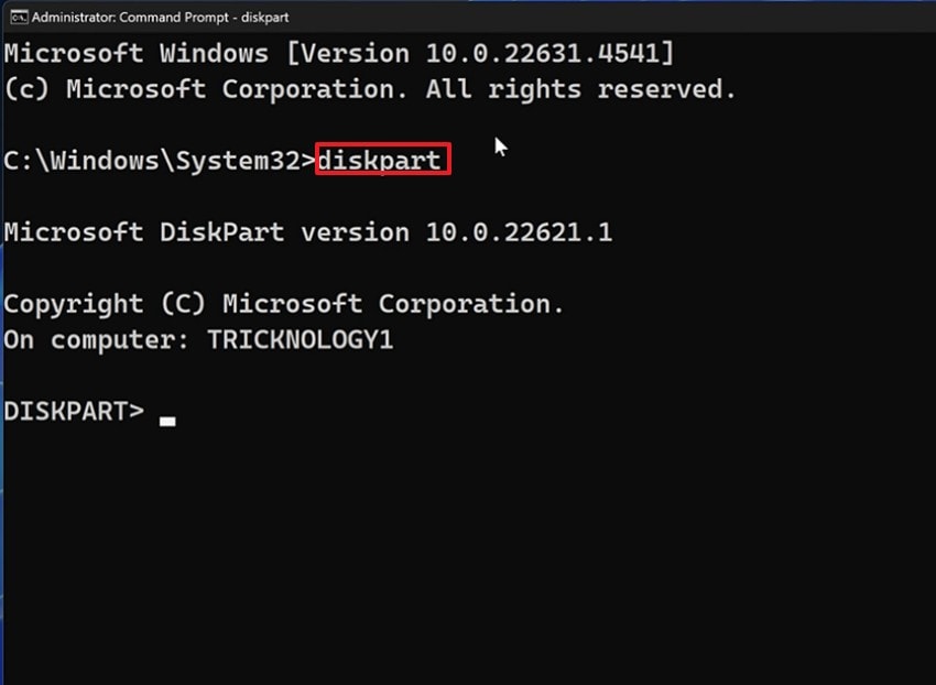 enter diskpart in command