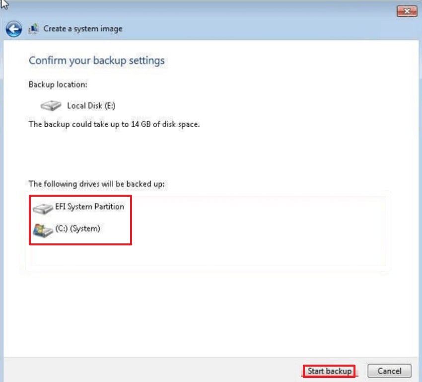 press the start backup