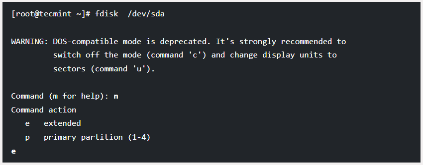 command to create a new partition in linux