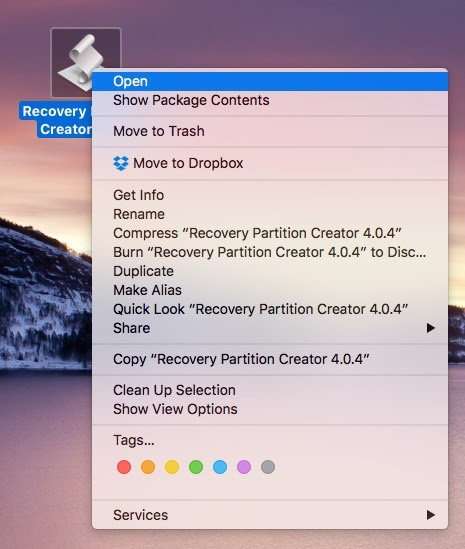open the recovery partition creator