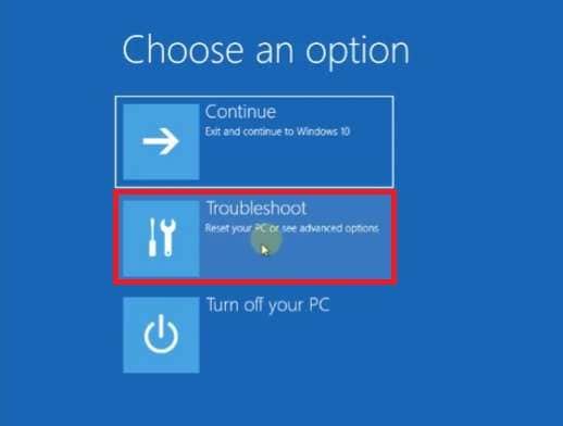 troubleshoot option on windows 10 