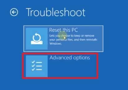 accessing advanced troubleshoot options 