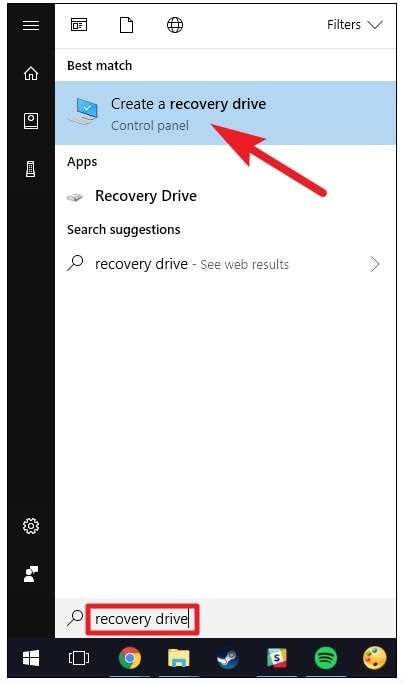 create a recovery drive feature