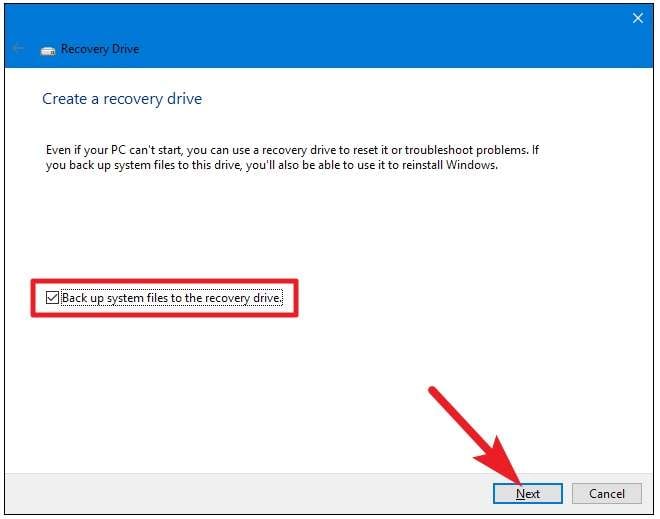 create a recovery drive backup 