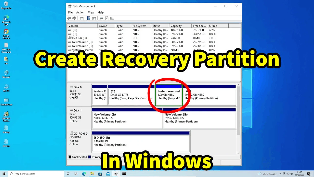 create partition size in windows 