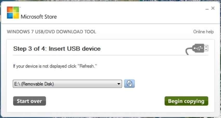 insertar el dispositivo USB para el arranque de Windows 7
