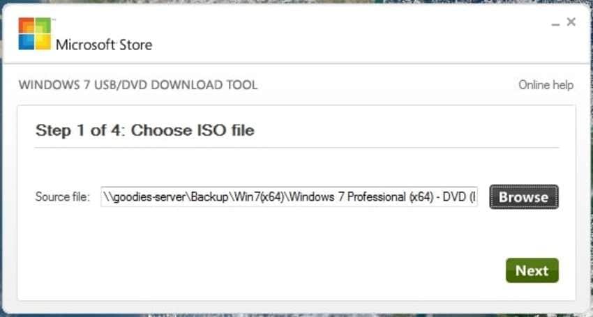choosing the iso file for a windows 7 usb boot