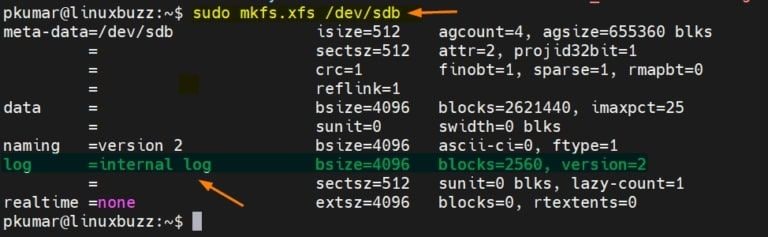 create xfs file system with log