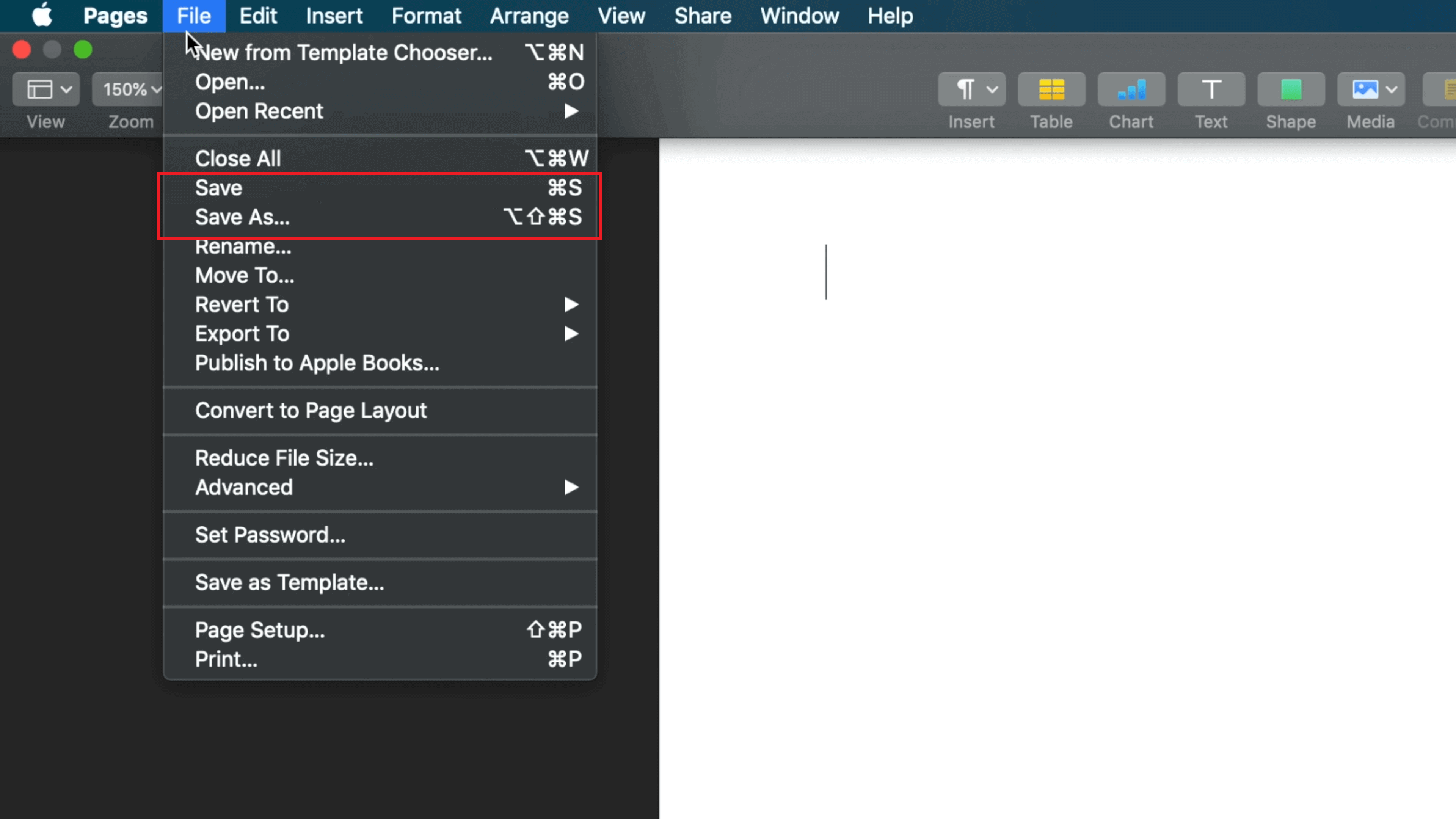 Speichern Sie die erstellte Pages-Datei