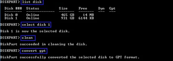 créer une partition gtp d'un disque usb