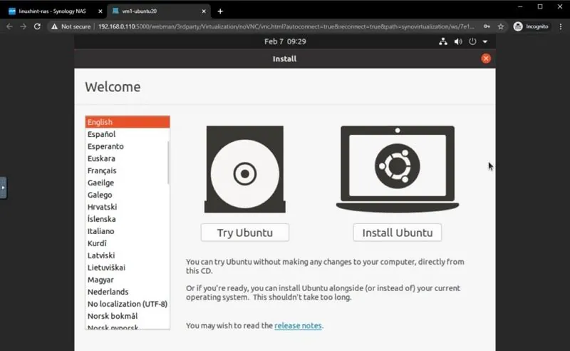 install linux for synology virtual machine