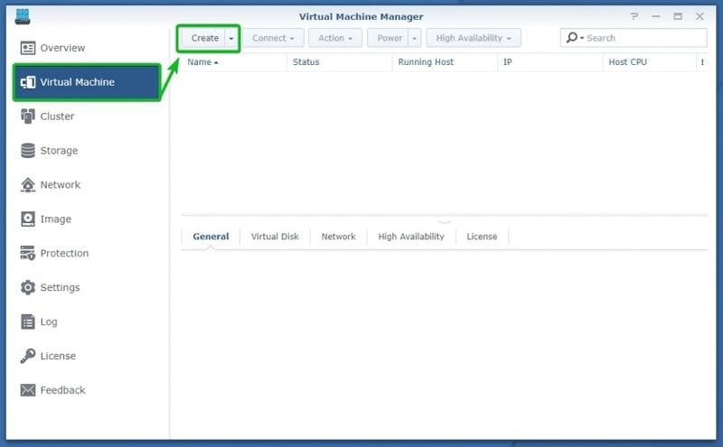 criar uma máquina virtual nas da synology