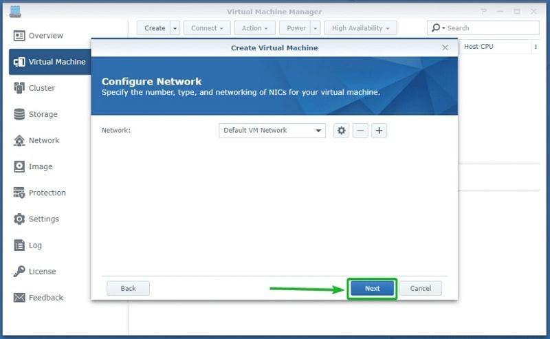 configure network for synology virtual machine