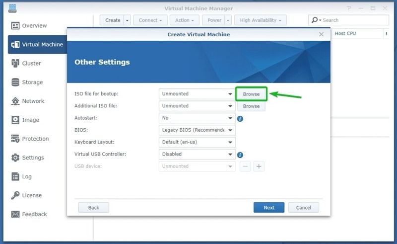 other settings for synology virtual machine
