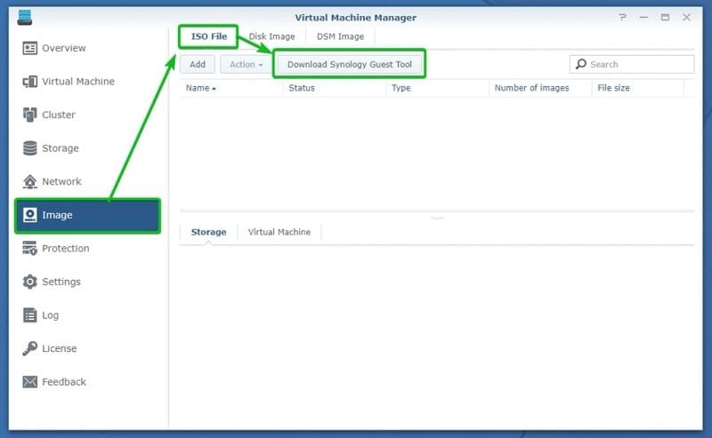 obtenir iso pour la machine virtuelle synology