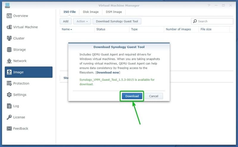 baixar iso para máquina virtual da synology