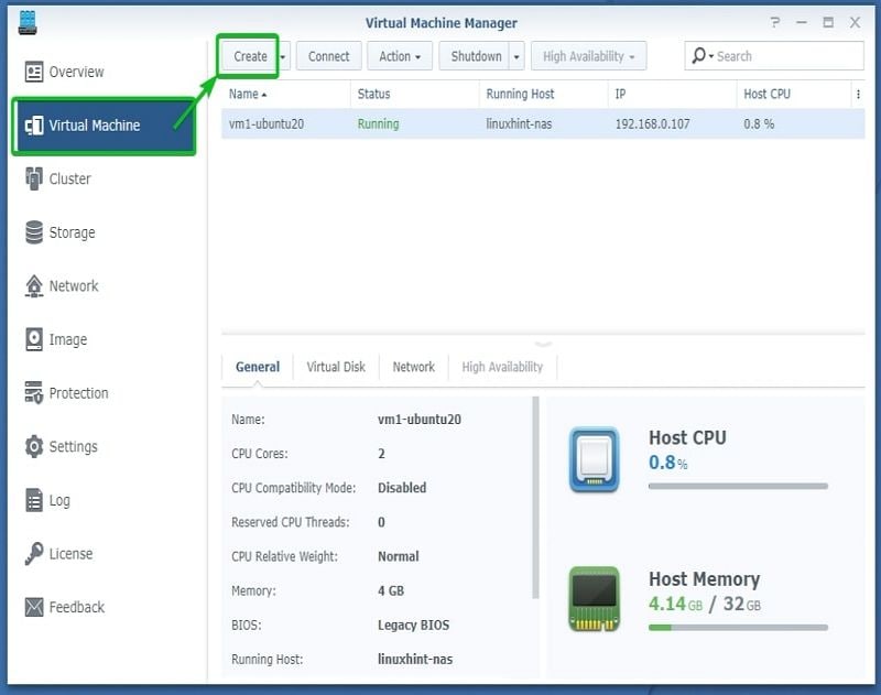 créer une machine virtuelle synology windows 10