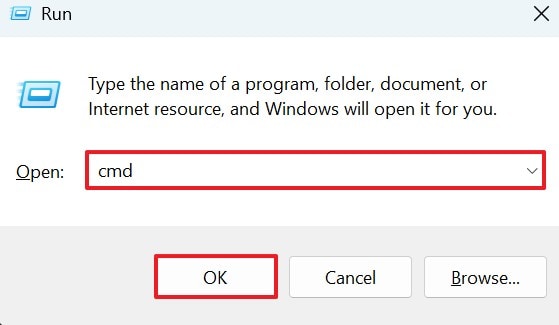 give cmd command in run window