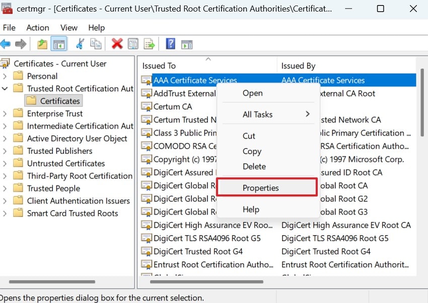 enter certificate properties