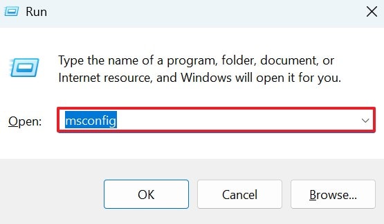 give msconfig command in run window