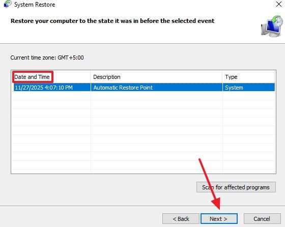 begin system restore process