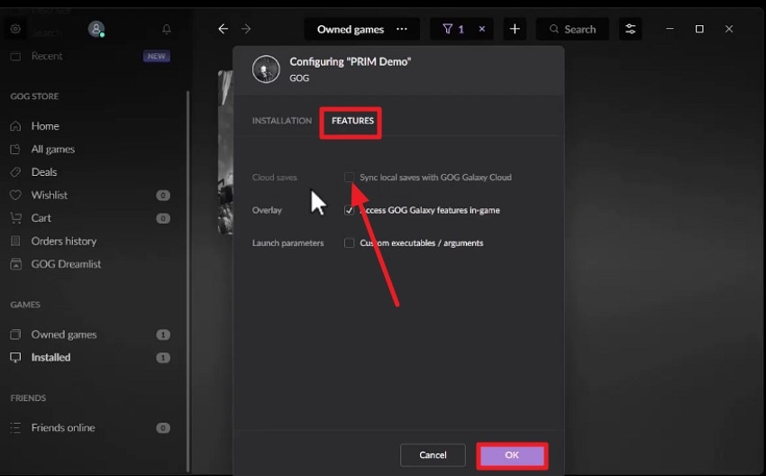 enable cloud saves option
