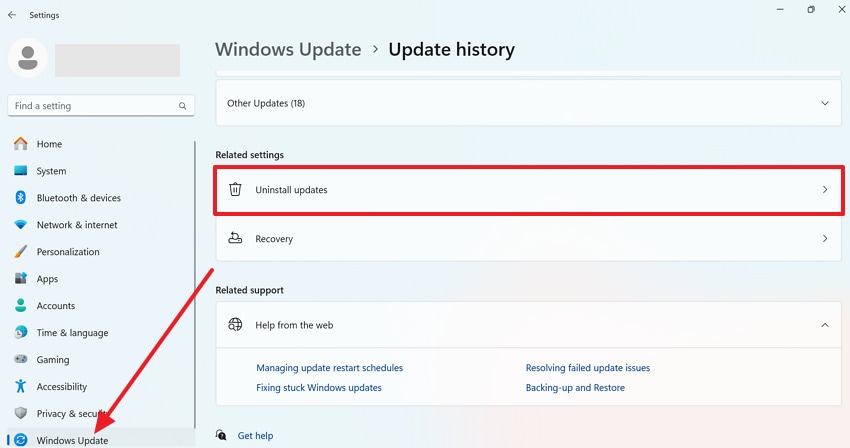 choose windows update option
