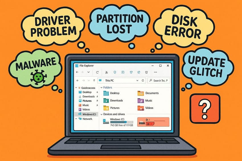 symptoms d drive not showing
