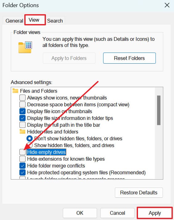 choose hide empty drives options