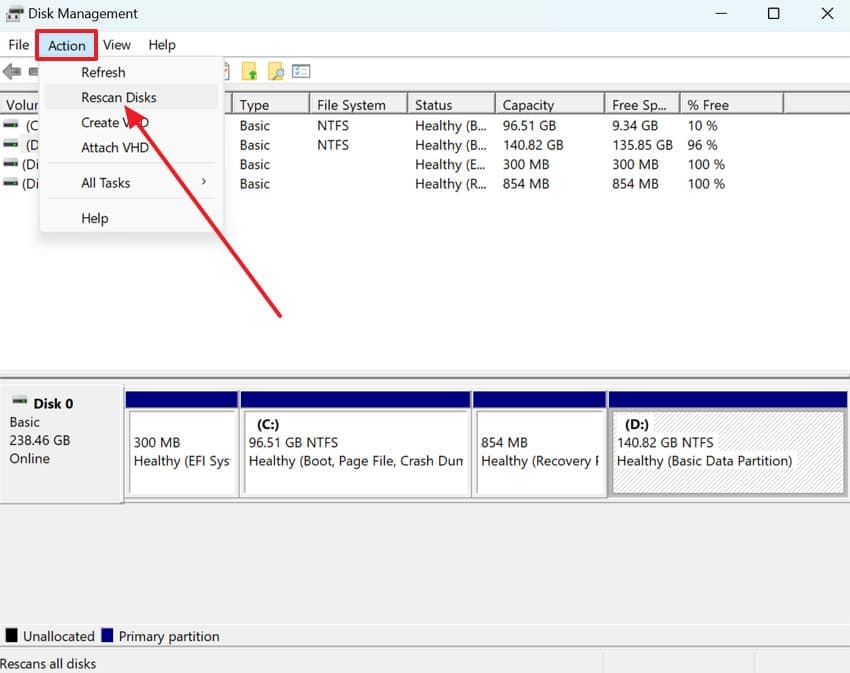 rescan disk in disk management