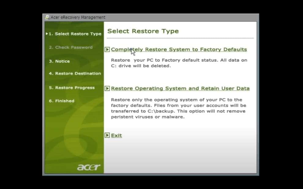 acer recovery partition