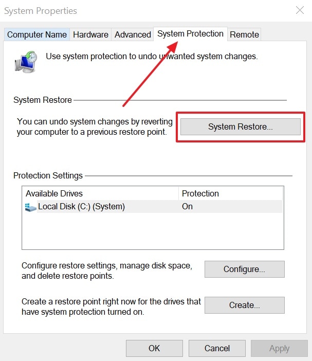 open system restore option