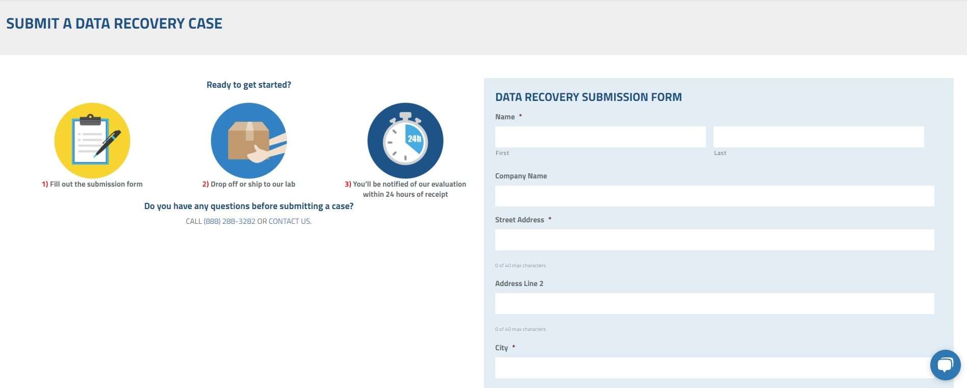 formulario de presentación para la recuperación de DataTech Labs