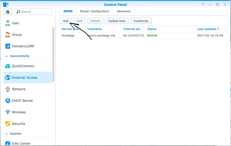 synology control panel