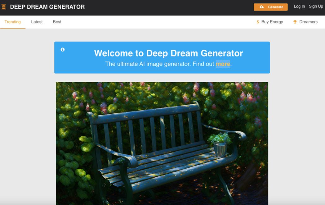 deep dream generator homepage