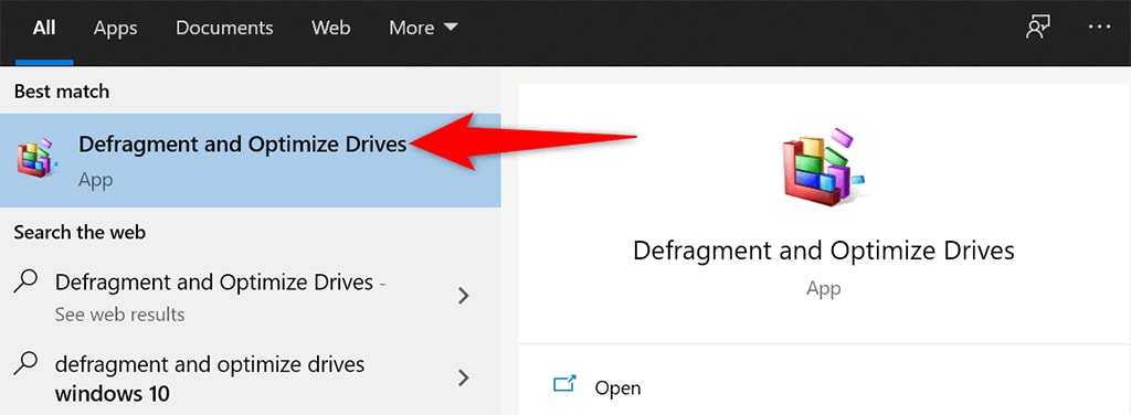 search the defragment and optimize drives