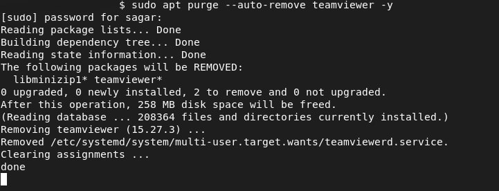 delete applications using apt command