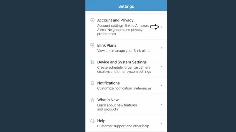 account and privacy in blink app