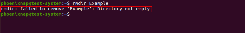 delete directory on linux rmdir error