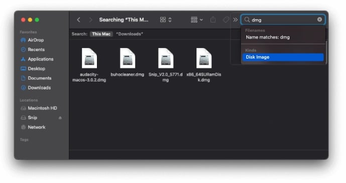 individuare i file dmg sul Finder di Mac
