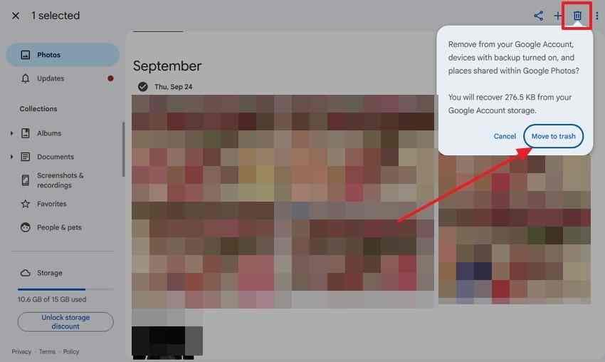move a carefully reviewed selection of duplicate photos to trash on the web