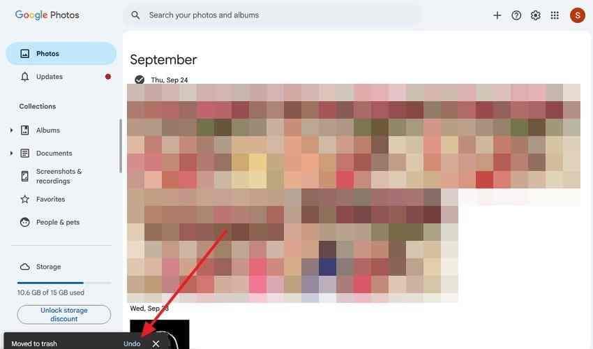 undo an accidental photo deletion after moving images to google photos trash