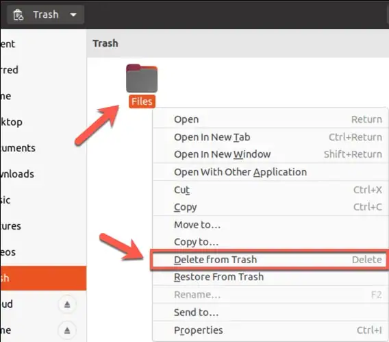 delete files from linux trash
