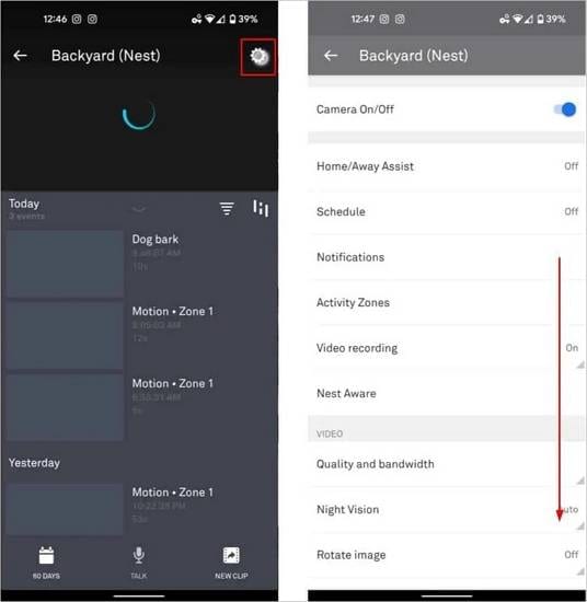 nest app settings to delete nest videos