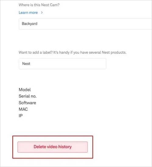 delete nest video history