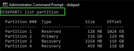 lister les partitions sur diskart