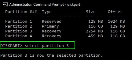 select the partition to be deleted
