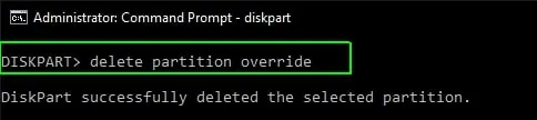 введите команду delete partition override