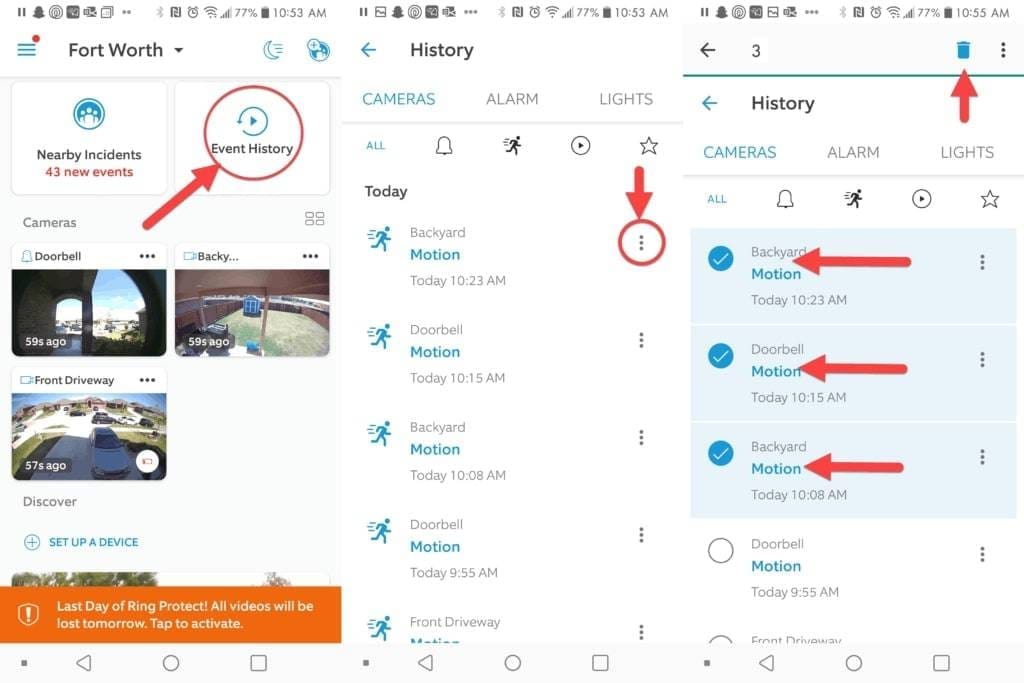 ring app event history interface with recorded motion events